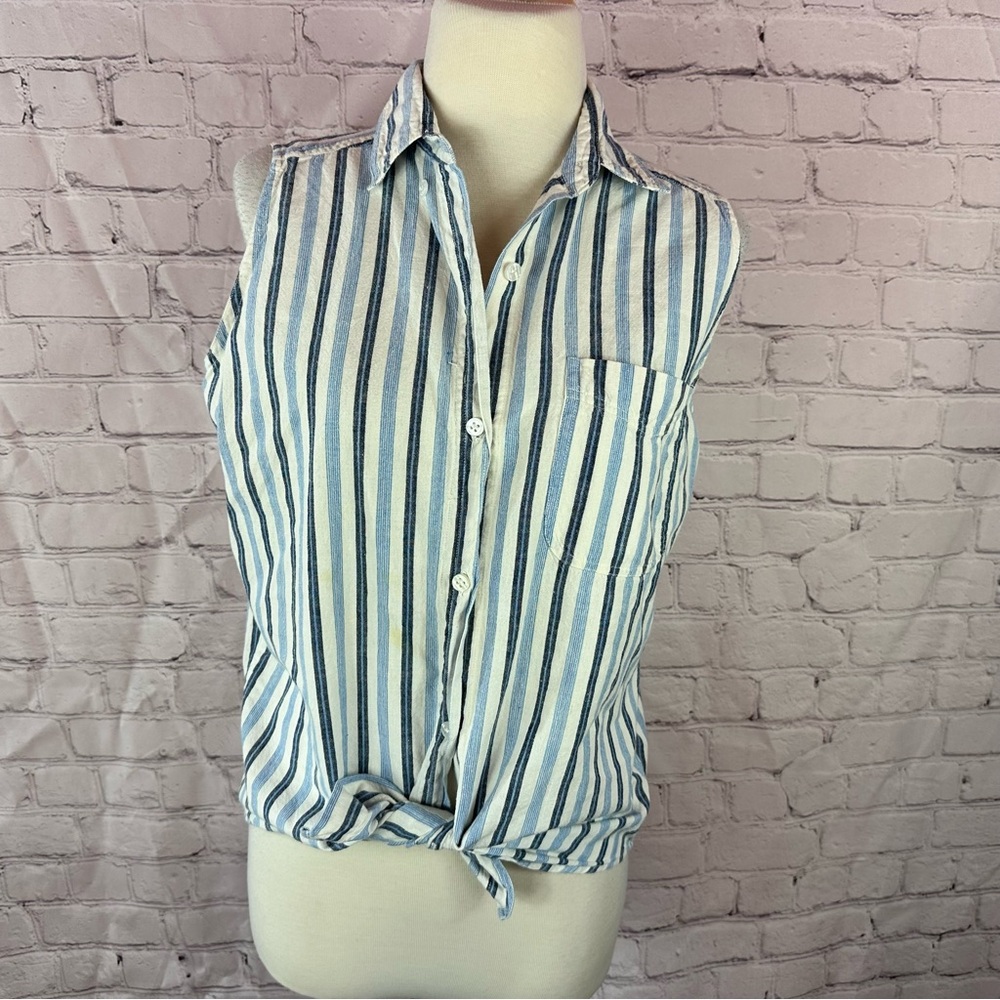 andrew sport Striped Sleeveless Button-Up cotton Top womens M western summer